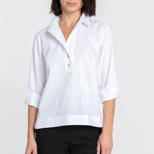 $230 NWT Hinson Wu “Aileen” Linen Blouse Tunic Top in White Sz 16